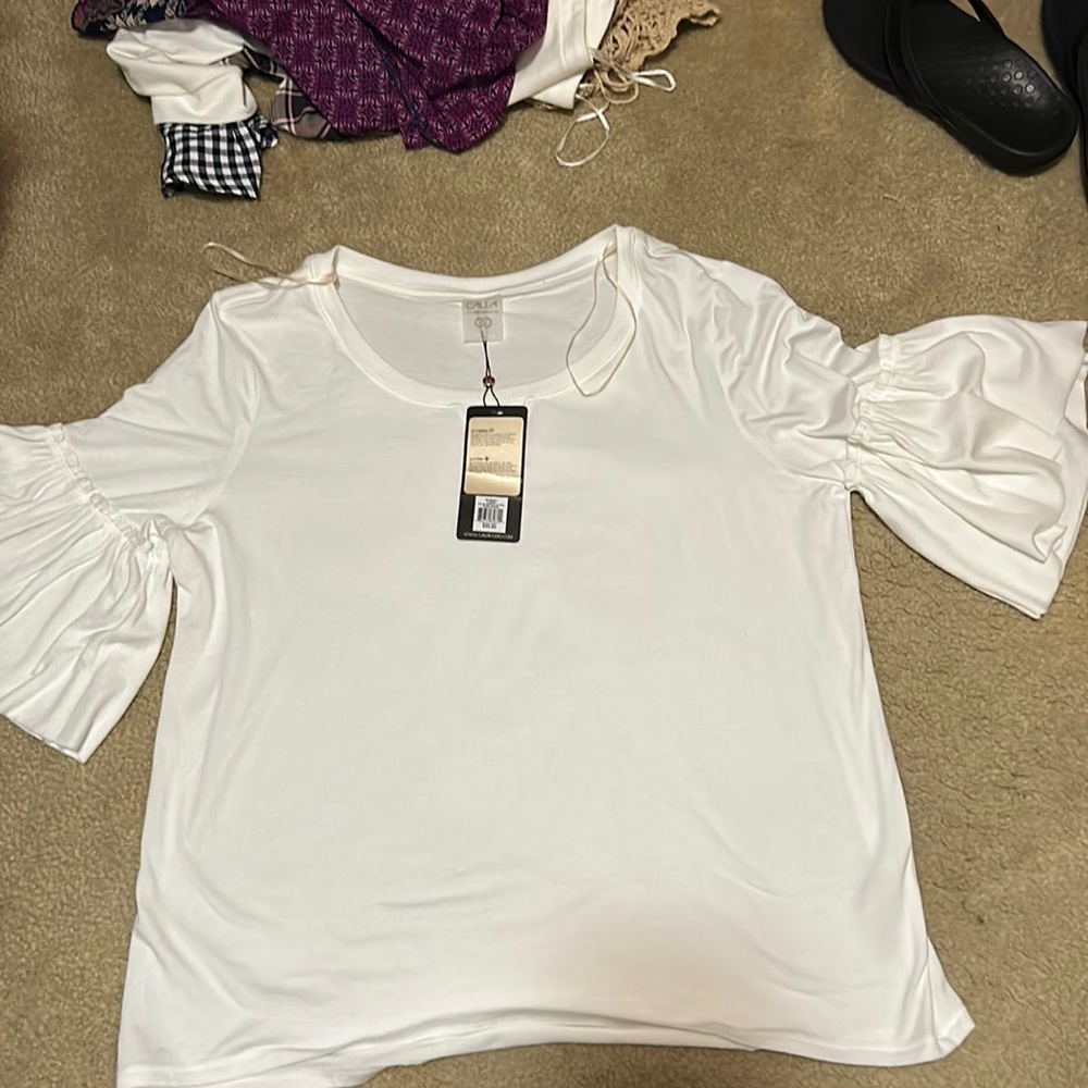 Calia White Ruffled Quarter Sleeve  Top
